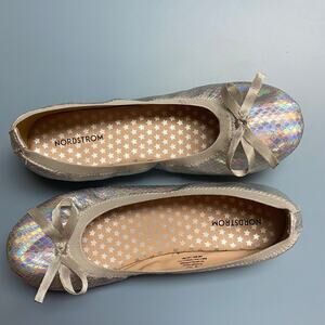 Girls Nordstrom Sz 3M Elise Ballet Flats w/Bow Rainbow Iridescent